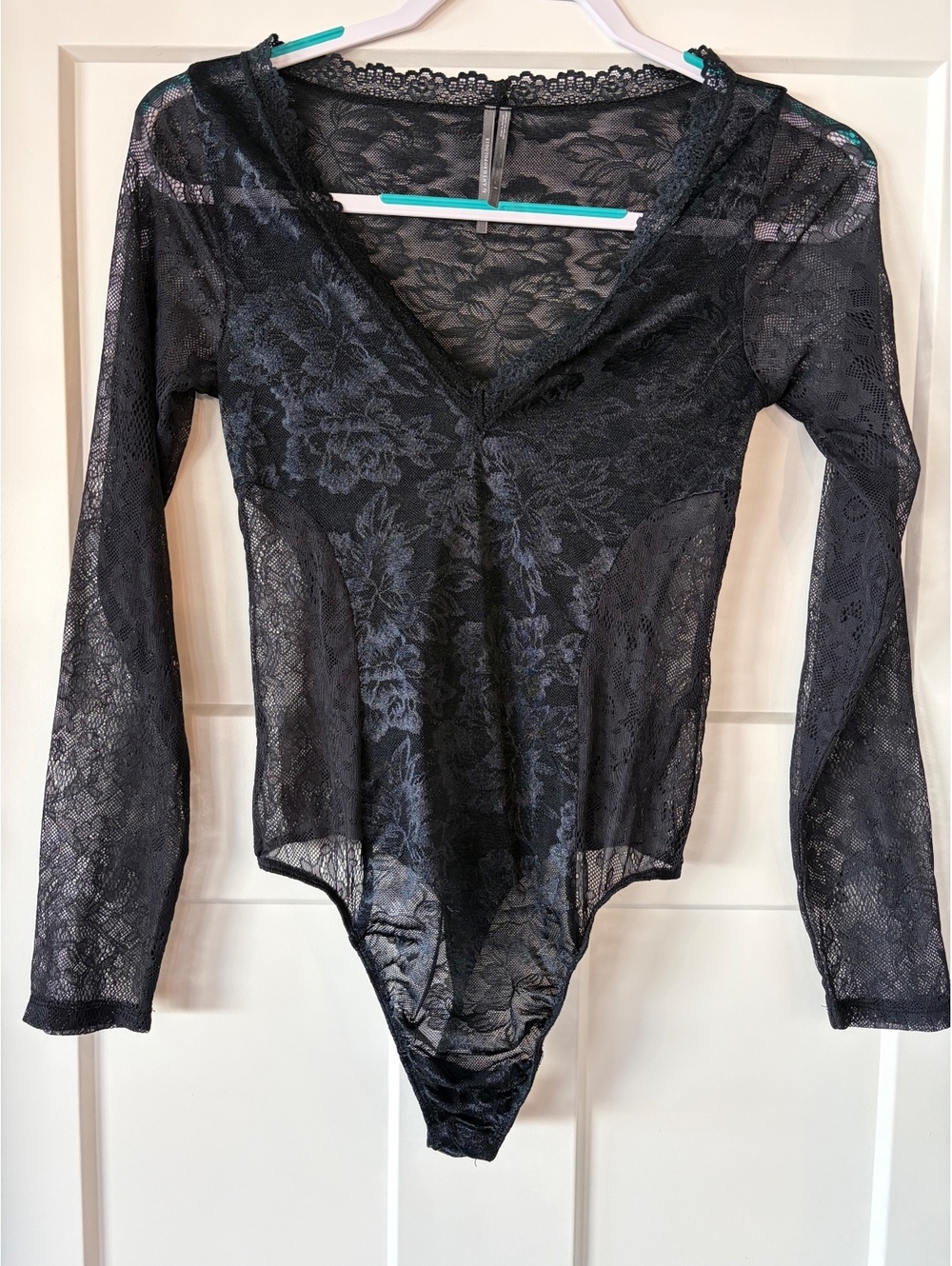 Anthropologie Lace-Trim Long Sleeve Bodysuit — Black, Size S